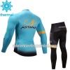 Set Wielershirt Lange Mouw + Fietsbroek Lang 2017 Astana Pro Team Kids N001 Winter Thermal Fleece